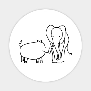 Pig and Elephant Line Drawing Magnet